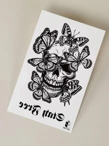 1 tấm Hình xăm đầu lâu & hình con bướm - màu đen - Xem 5