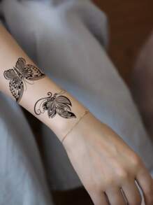 1 Pezzo Adesivo Tatuaggio Temporaneo Con Motivo Farfalla Per Il Polso O Piccola Parte Del Corpo - nero - Visualizzare 2