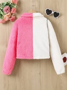 SHEIN Girls Two Tone Flap Pocket Flannel Jacket Without Tee - Multicolor - View 2