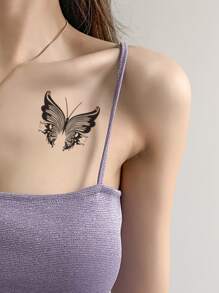 1 Pezzo Adesivo Tatuaggio Temporaneo Con Motivo Farfalla Per Il Polso O Piccola Parte Del Corpo - nero - Visualizzare 3