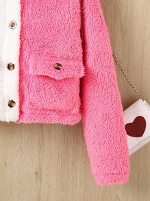 SHEIN Girls Two Tone Flap Pocket Flannel Jacket Without Tee - Multicolor - View 4