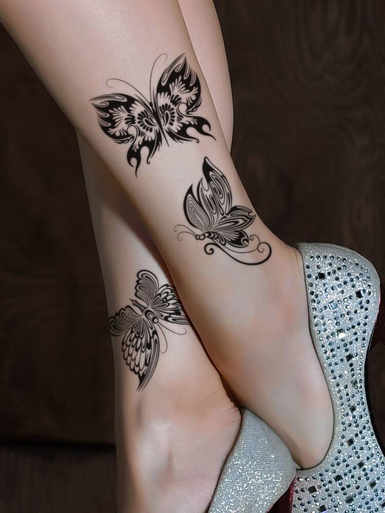 1pc Butterfly Pattern Temporary Tattoo Sticker For Wrist Or Small Body Part - Black - View 4