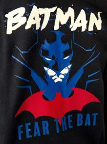 BATMAN X SHEIN 男孩字母和卡通圖案連帽衫和條紋圖案長褲