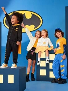 BATMAN X SHEIN Tween Boy 1pc Slogan & Cartoon Graphic 2 In 1 Tee - Yellow - View 3