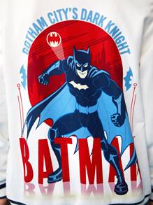 BATMAN X SHEIN 男孩標語和卡通圖案袋鼠口袋連帽衫