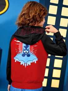 BATMAN X SHEIN 男孩卡通圖案插肩袖連帽衫