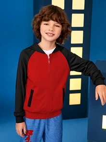 BATMAN X SHEIN 男孩卡通圖案插肩袖連帽衫