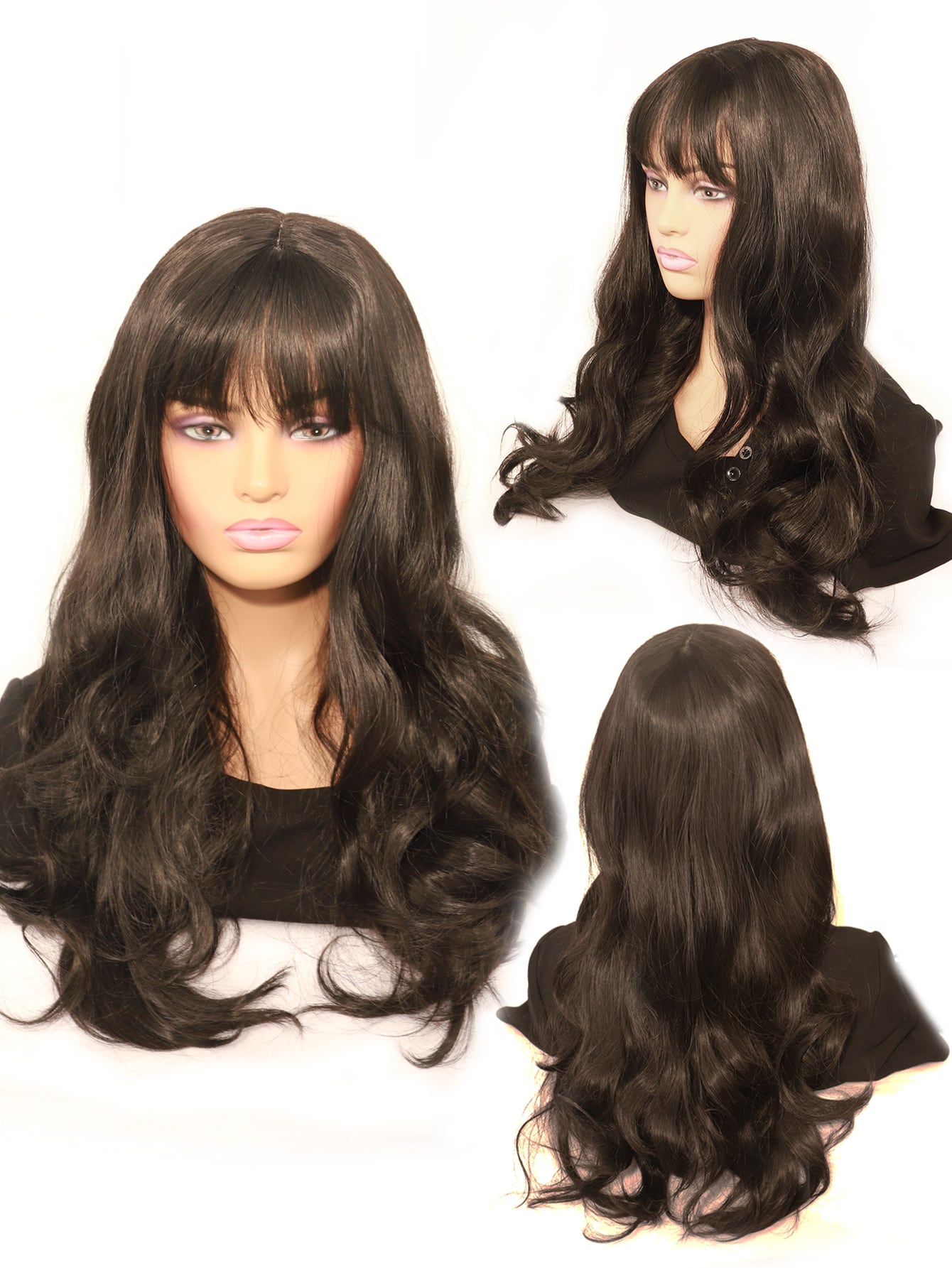 Miniatura 5 de Peluca sintética largo ondulado con tupe Negro