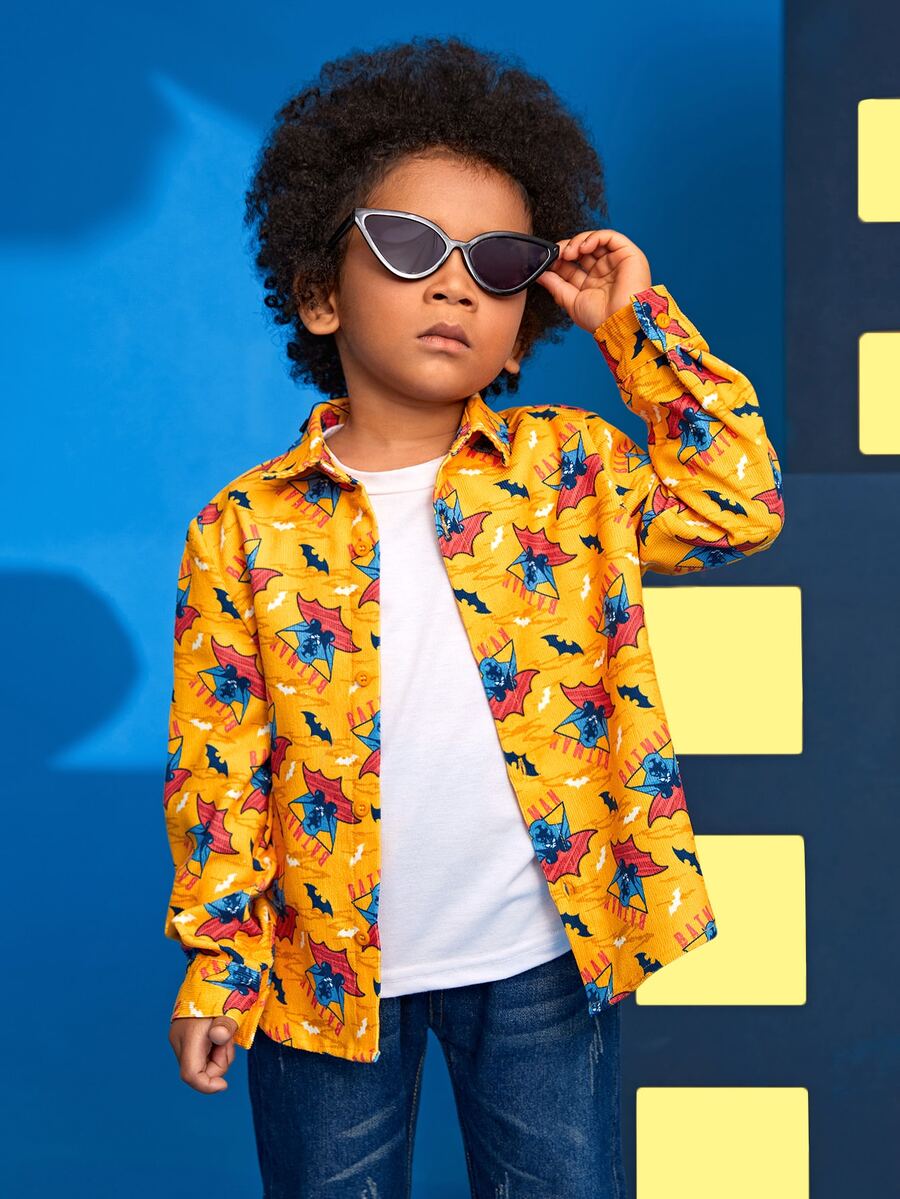 BATMAN X SHEIN 小男童字母和卡通圖案襯衫