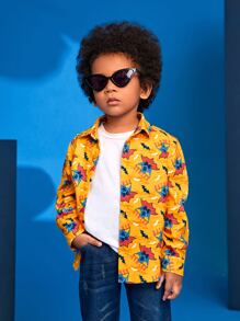 BATMAN X SHEIN 小男童字母和卡通圖案襯衫