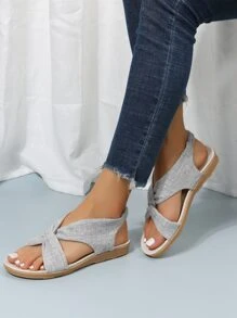 Twist Decor Canvas Slingback Sandals - Grey - View 1