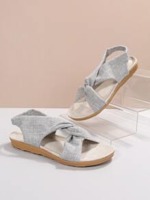 Twist Decor Canvas Slingback Sandals - Grey - View 4
