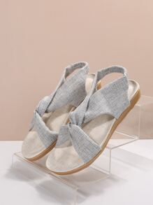 Twist Decor Canvas Slingback Sandals - Grey - View 5