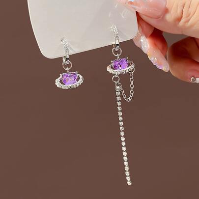 Rhinestone Heart Decor Mismatched Drop Earrings