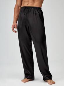 Hombres Pantalones homewear de cintura con cordón - Negro - Ver 4