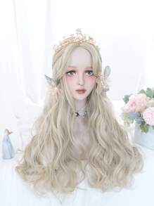 Tóc giả tổng hợp dài xoăn tự nhiên với phần tóc mái - Vàng - Xem 1