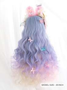 1 片装合成耐热长自然波浪多色假发，带刘海，26 英寸长，全机织日常自然逼真假发圣诞装饰礼物闪光嘉年华闪光 - 彩色 - 查看 2
