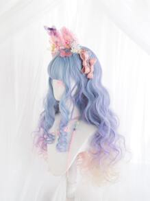 1 片装合成耐热长自然波浪多色假发，带刘海，26 英寸长，全机织日常自然逼真假发圣诞装饰礼物闪光嘉年华闪光 - 彩色 - 查看 3