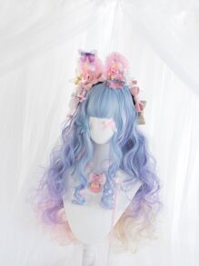 1 片装合成耐热长自然波浪多色假发，带刘海，26 英寸长，全机织日常自然逼真假发圣诞装饰礼物闪光嘉年华闪光 - 彩色 - 查看 4