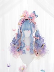 1 片装合成耐热长自然波浪多色假发，带刘海，26 英寸长，全机织日常自然逼真假发圣诞装饰礼物闪光嘉年华闪光 - 彩色 - 查看 5