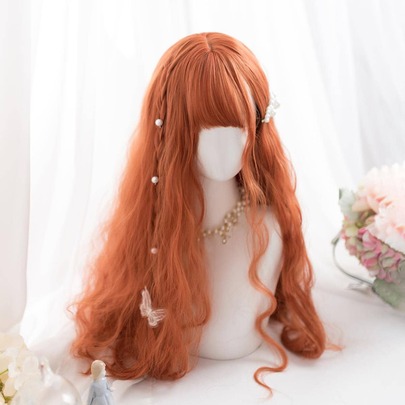 Natural Long Curly Synthetic Wig With Bangs