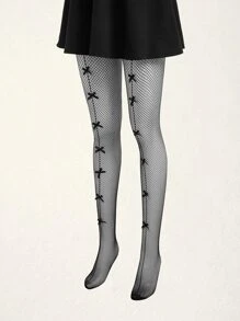ROMWE 2pairs Bow Decor Fishnet Tights - Black and White - View 2