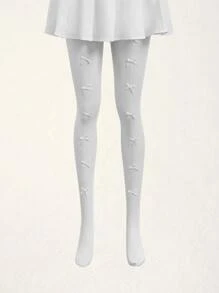 ROMWE 2pairs Bow Decor Fishnet Tights - Black and White - View 4