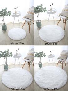 Plain Round Fuzzy Rug, Simple White Polyester Plush Carpet, For Home Living Room Bedroom - White - View 4