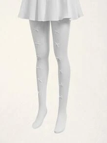 ROMWE 2pairs Bow Decor Fishnet Tights - Black and White - View 5