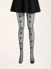 ROMWE 2pairs Bow Decor Fishnet Tights - Black and White - View 6