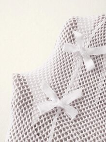ROMWE 2pairs Bow Decor Fishnet Tights - Black and White - View 8