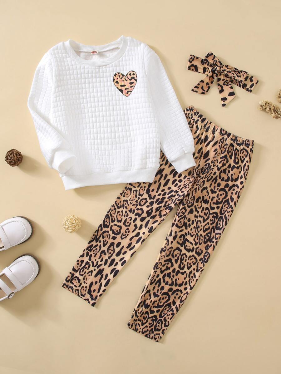 Cô Gái Trẻ In Trái tim Áo nỉ & In hoa Báo Xà cạp Với băng đô - Nhiều màu - Xem 1