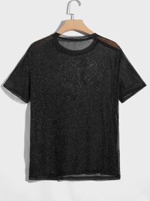 GENTILAND Men Sheer Glitter Mesh Top - Black - View 2