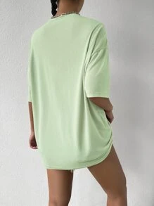 SHEIN Unity 女士字母刺绣圆领落肩休闲宽松T恤