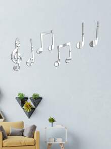 1 Set Creative Music Note Mirror Wall Decals, Living Room Bedroom Wall Decor, Classroom Decoration - Silver - View 1