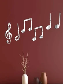 1 Set Creative Music Note Mirror Wall Decals, Living Room Bedroom Wall Decor, Classroom Decoration - Silver - View 2