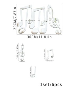 1 Set Creative Music Note Mirror Wall Decals, Living Room Bedroom Wall Decor, Classroom Decoration - Silver - View 3