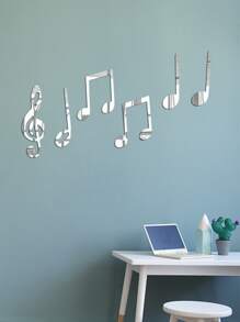 1 Set Creative Music Note Mirror Wall Decals, Living Room Bedroom Wall Decor, Classroom Decoration - Silver - View 4