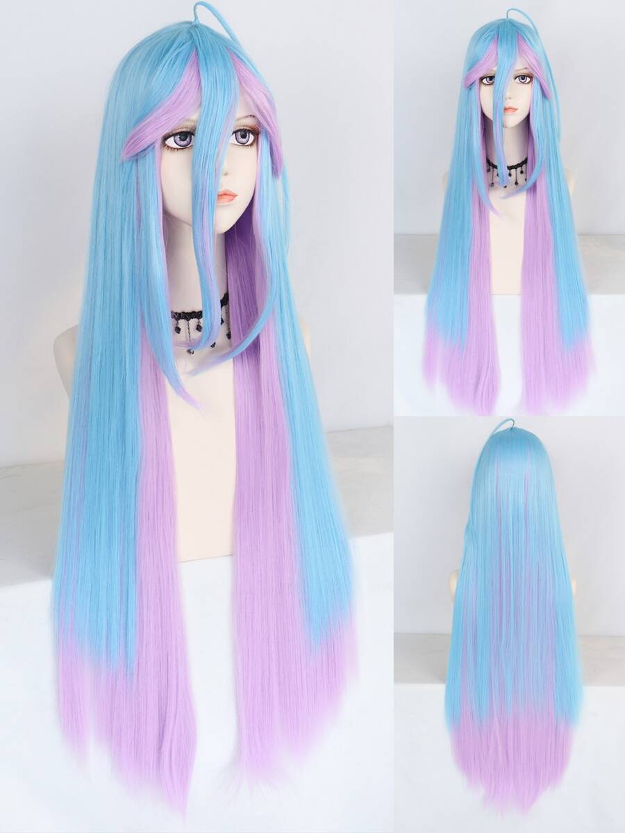 1pc Long Straight Cosplay Synthetic Wig With Bangs & 1pc Wig Cap - Multicolor - View 1