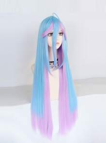 1pc Long Straight Cosplay Synthetic Wig With Bangs & 1pc Wig Cap - Multicolor - View 3