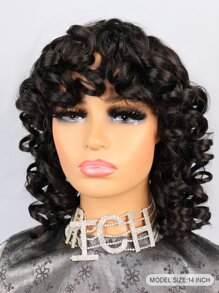 短卷发合成假发（带刘海） - 黑色 - 查看 2