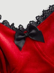 SHEIN MOD Contrast Lace Bustier Cami Dress Without Corset - Red - View 5