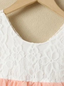 SHEIN Toddler Girls Contrast Lace Bodice Flared Mesh Hem Dress - Multicolor - View 5