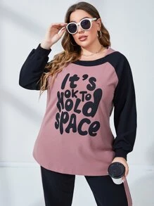 Mulvari Plus Slogan Graphic Drawstring Hoodie & Joggers - Dusty Pink - View 7