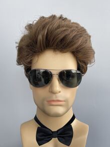Men Short Curly Brown Synthetic Wig For Daily Wear - Brown - View 1