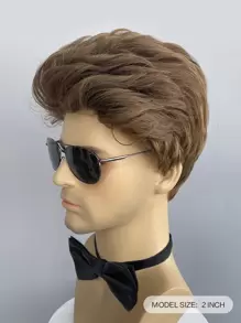 Men Short Curly Brown Synthetic Wig For Daily Wear - Brown - View 2