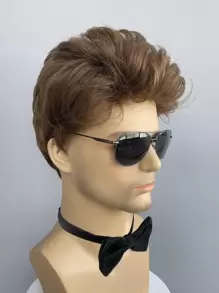 Men Short Curly Brown Synthetic Wig For Daily Wear - Brown - View 4