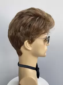 Men Short Curly Brown Synthetic Wig For Daily Wear - Brown - View 5