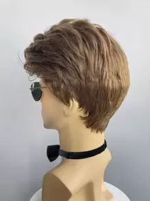 Men Short Curly Brown Synthetic Wig For Daily Wear - Brown - View 6