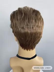 Men Short Curly Brown Synthetic Wig For Daily Wear - Brown - View 7